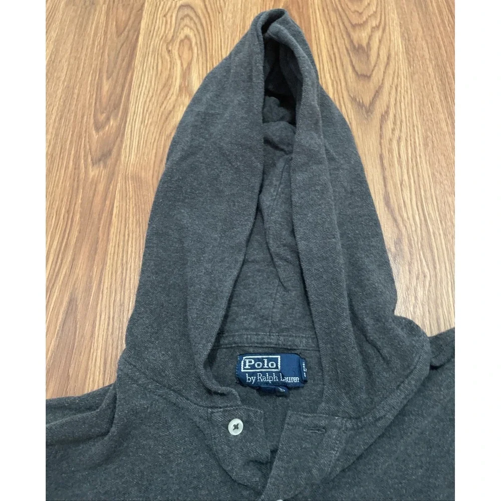 Polo Ralph Lauren Hooded Polo Shirt Mens Medium Pullover Gray Cotton
